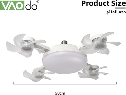 4 Head Drone Fan Lights, E27 Screw in Ceiling Fans, Folding Ceiling Fans with Lights, Light Bulb Fans with Remote, 3 Colors, 3 Speeds, for Bedroom, Living Room, Kitchen, Garage, Gazebo, Small