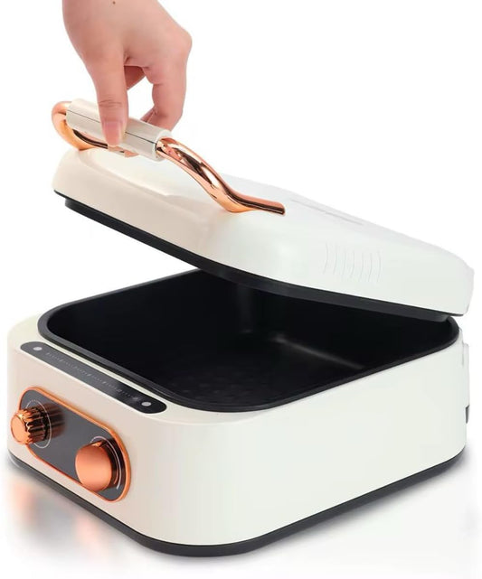 3-in-1 Electric Hot Pot Grill, 1800W Multi-Function Cooker with Non-stick Coating, Double Pan Design, White