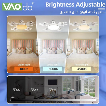 4 Head Drone Fan Lights, E27 Screw in Ceiling Fans, Folding Ceiling Fans with Lights, Light Bulb Fans with Remote, 3 Colors, 3 Speeds, for Bedroom, Living Room, Kitchen, Garage, Gazebo, Small